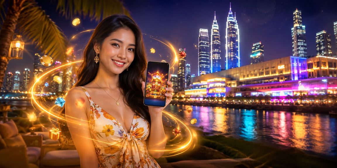Pemain menggunakan kasino mudah alih gaya Malaysia di Kuala Lumpur pada waktu petang